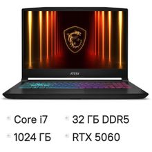 Изображение товара Ноутбук игровой MSI Katana 17 HX B14WFK-276XRU, 17.3", IPS, Intel Core i7 14650HX 2.2ГГц, 16-ядерный, 32ГБ DDR5, 1ТБ SSD,  NVIDIA GeForce  RTX 5060 для ноутбуков - 8 ГБ, TGP 115Вт,  FreeDOS,  черный [9s7-17l791-276]
