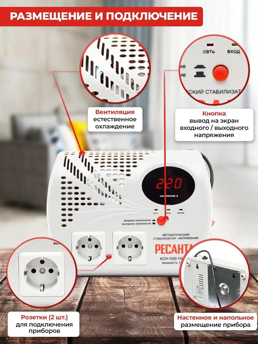Обзор товара стабилизатор напряжения Ресанта АСН-1000 Н2/1-Ц, 1кВт серый  [63/6/13] (1128767) в интернет-магазине СИТИЛИНК