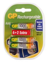 Изображение товара AAA Аккумуляторная батарейка GP Rechargeable 100AAAHC4/2,  6 шт. 1000мAч