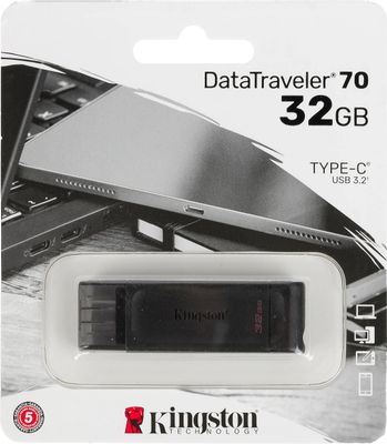 Флешка USB (Type-C) Kingston DataTraveler 70 DT70/32GB 32ГБ, USB3.2, черный