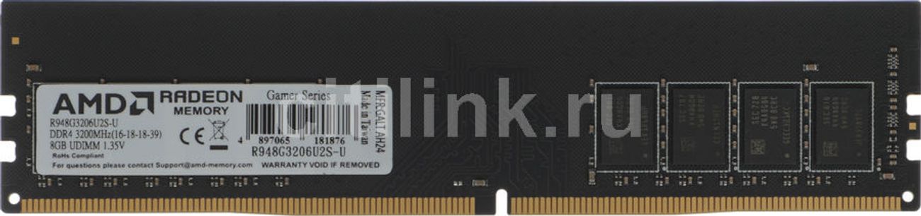 Оперативная память 1 x 8ГБ AMD Radeon R9 Gamer Series R948G3206U2S-U DDR4 - 3200МГц, DIMM, Ret