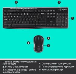 Комплект (клавиатура+мышь) Logitech MK270, с гравировкой, черный