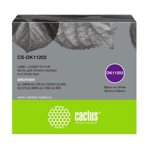 Картридж Cactus CS-DK11202, DK-11202, черный шрифт, белый фон, CS-DK11202