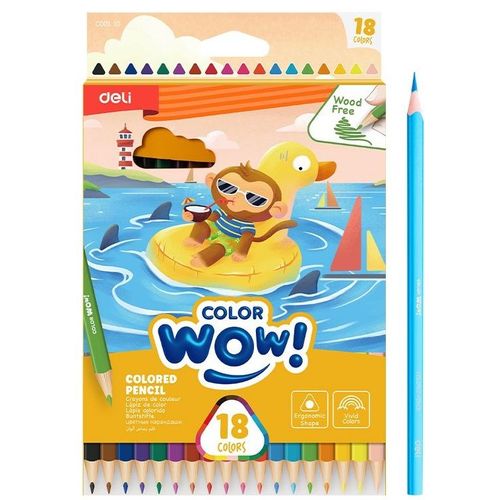Карандаши Deli Colorwow EC00110 EC00110, трехгранный, пластик, 18 цв., коробка европодвес , 18 24 шт./кор.