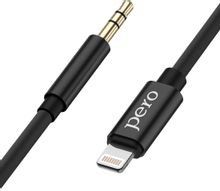 Изображение товара Кабель PERO MC-02 Lightning to Jack 3.5 мм, 1 м, оплетка, черный