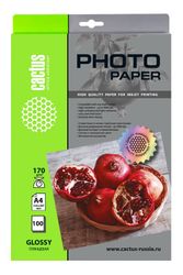 Фотобумага Cactus CS-GA4170100, A4, для струйной печати, 100л, 170г/м2, белый, покрытие глянцевое