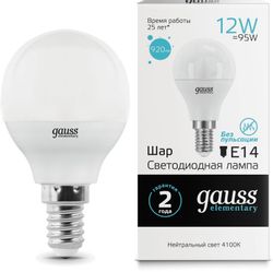 Лампа LED GAUSS E14,  шар, 12Вт, одна шт.