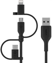 Изображение товара Кабель Belkin CAC001bt1MBK, Lightning (m)/USB Type-C (m)/micro USB (m) - USB (m), 1м, черный Изображение товара Кабель Belkin CAC001bt1MBK, Lightning (m)/USB Type-C (m)/micro USB (m) - USB (m), 1м, черный