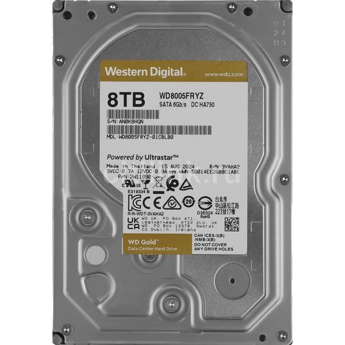 Жесткий диск WD Gold WD8005FRYZ, 8ТБ, HDD, SATA III, 3.5"
