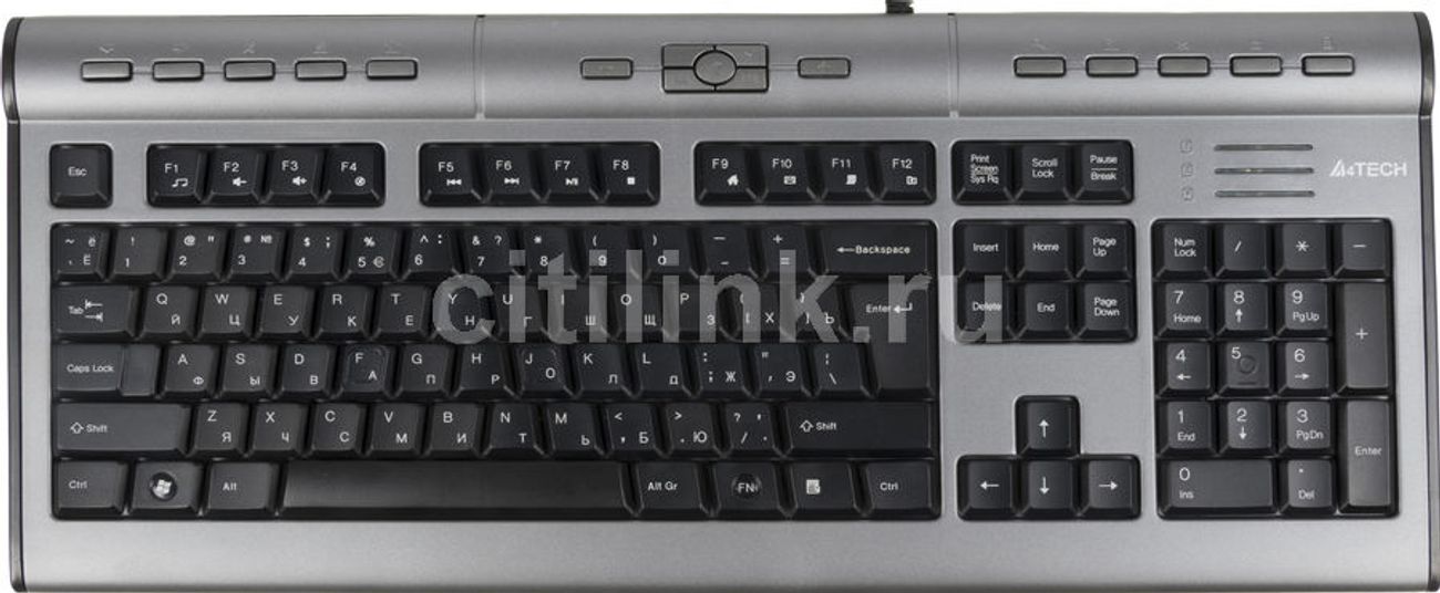 Клавиатура A4TECH KLS-7MUU,  USB, серебристый + черный [kls-7muu usb]