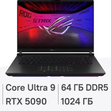 Изображение товара Ноутбук игровой ASUS ROG Strix Scar 16 G635LX-RW150 16", 2025, IPS, Intel Core Ultra 9 275HX 2.7ГГц, 24-ядерный, 64ГБ DDR5, 1ТБ SSD,  NVIDIA GeForce  RTX 5090 для ноутбуков - 24 ГБ, без операционной системы, черный [_90nr0l81-m006r0]