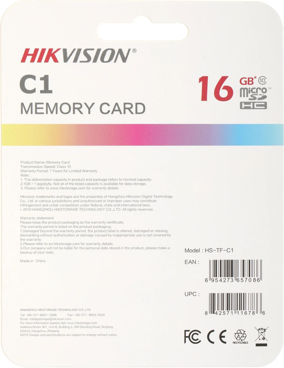 Cartão Micro Sd 16G Hikvision C10 C1 C/Adaptador