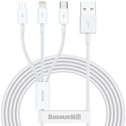 Изображение товара Кабель BASEUS CAMLTYS-02 3 в 1 Lightning, USB Type-C, Micro USB, 1.5 м, Белый Изображение товара Кабель BASEUS CAMLTYS-02 3 в 1 Lightning, USB Type-C, Micro USB, 1.5 м, Белый