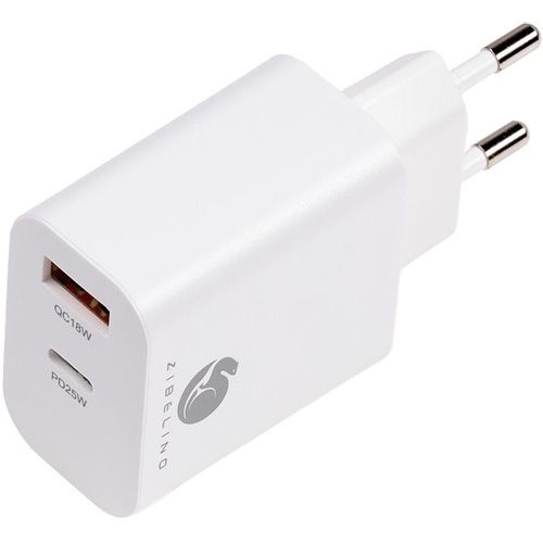 Сетевое зарядное устройство ZIBELINO MC-UA, USB-A, USB-C, 25Вт, 3A, белый [zc-mc-ua-pd-25w-wht]
