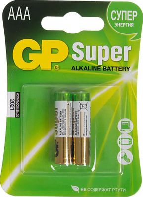 AAA Батарейка GP Super Alkaline 24A LR03,  2 шт.