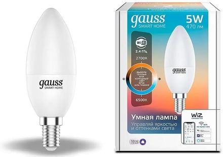 Умная лампа GAUSS Smart Home E14 белая 5Вт 470lm Wi-Fi (1шт) [1110112]