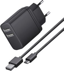 Изображение товара Сетевое зарядное устройство BORASCO 2xUSB-A,  microUSB, 15Вт, 3A, черный [52579]