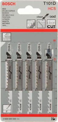 Набор пилок Bosch T101D HCS,  по дереву, 74мм,  4.0 - 5.2 мм,  5шт [2608630032]