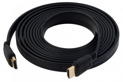Кабель аудио-видео PC PET HDMI (m)  -  HDMI (m) ,  ver 1.4,  3м, GOLD,  FLAT,  черный [hdmifl14-30]