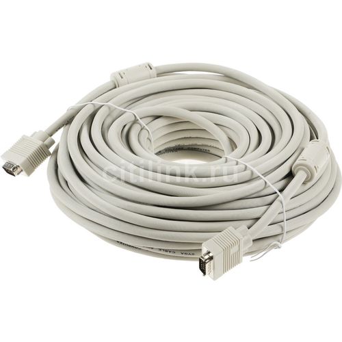 Кабель VGA DB15 (m) — DB15 (m), ферритовый фильтр , 30м, пакет, белый [cable30]