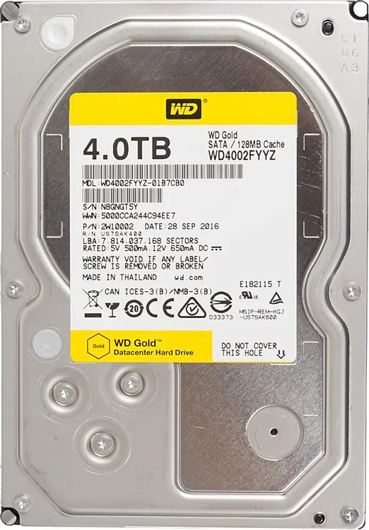 Жесткий диск WD Gold WD4002FYYZ, 4ТБ, HDD, SATA III, 3.5