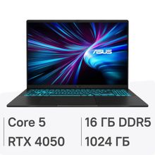 Изображение товара Ноутбук игровой ASUS V16 V3607VU-RP267 16", IPS, Intel Core 5 210H 2.2ГГц, 8-ядерный, 16ГБ DDR5, 1ТБ SSD,  NVIDIA GeForce  RTX 4050 для ноутбуков - 6 ГБ, без операционной системы, черный [90nb15q1-m00kh0]