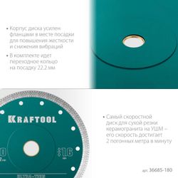 Алмазный диск Kraftool 36685-180, по керамограниту, мрамору