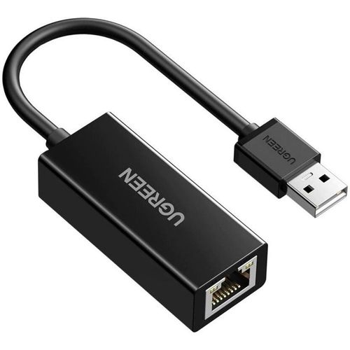 Адаптер UGREEN CR110, USB 2.0 A(m) (прямой) — RJ-45 (m) (прямой), ферритовый фильтр , 0.1м, черный [20254]