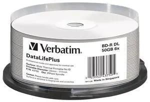 Оптический диск BD-R Verbatim 50ГБ 6x, 25шт., 43750, cake box, printable
