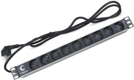 Блок распределения питания CABEUS PDU-9P-2EU, горизонт.размещ., SchukoХ9, Тип вход. тока 16A, 2м