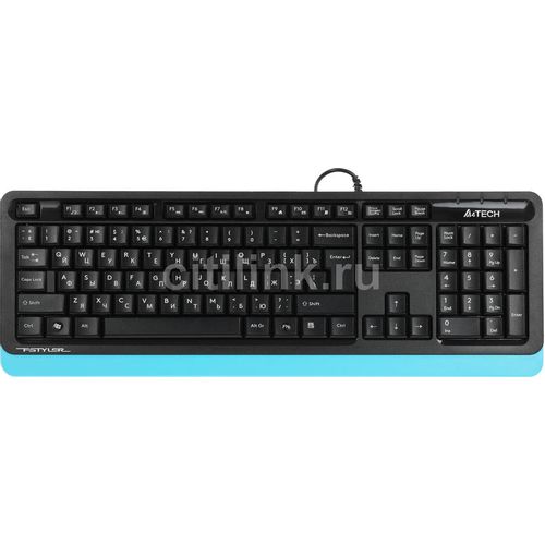 Клавиатура A4TECH Fstyler FK10, проводная, USB, мембранная, черный/синий [fk10 blue]