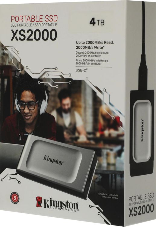 4ТБ Внешний диск SSD Kingston XS2000, USB 3.2, запись - 2000МБ/с