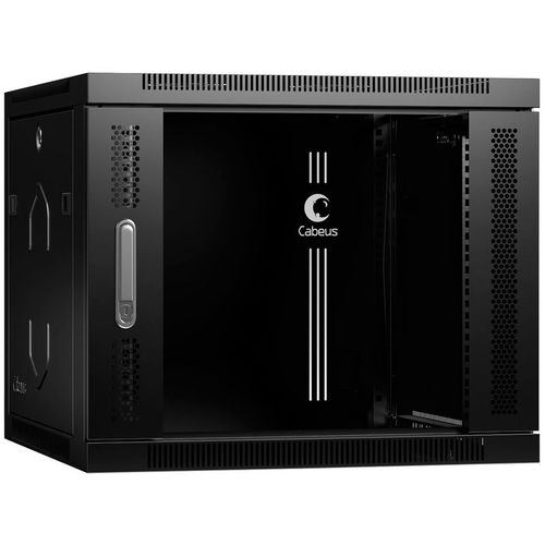 Шкаф коммутационный CABEUS SH-05F-9U60/35-BK настенный, стеклянная передняя дверь, 9U, 600x501x350 мм