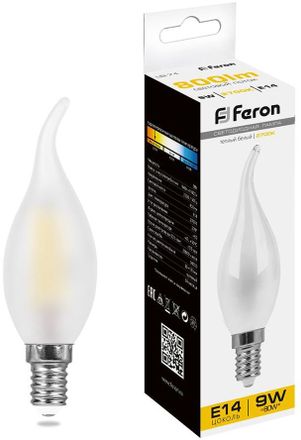 Упаковка ламп LED FERON E14,  свеча на ветру, 9Вт, LB-74, 10 шт. [25959-10]