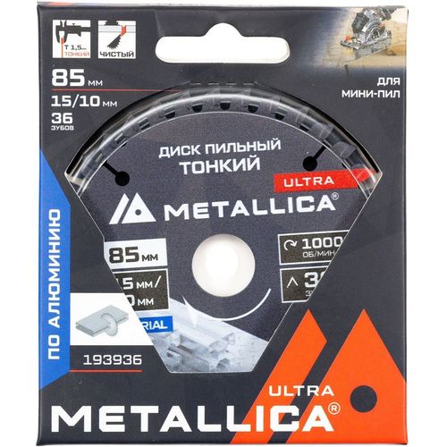 Пильный диск METALLICA 193936, по алюминию, дереву, пластику, 85мм, 1.8мм, 15мм