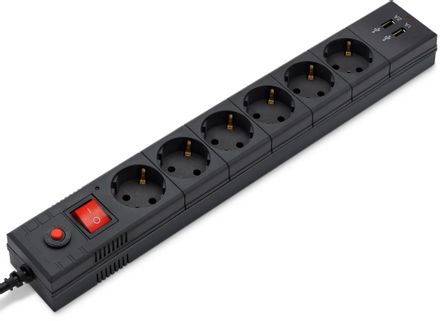Сетевой фильтр Buro BU-SP1.8_USB_2A-B, 1.8м, черный