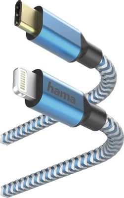 Кабель HAMA Lightning (m) -  USB Type-C (m),  1.5м,  MFI,  в оплетке,  3A,  синий [00183311]