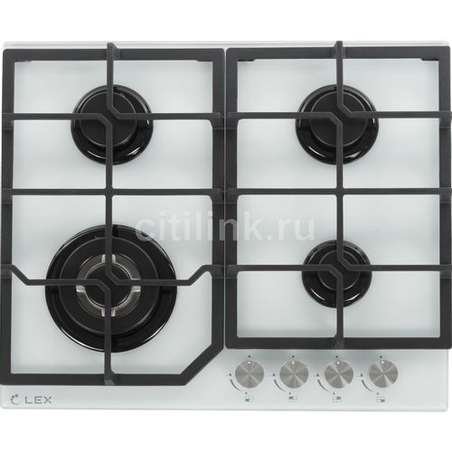 Газовая варочная панель LEX GVG 640-1 WH, 4 конфорки, закаленное стекло, белый