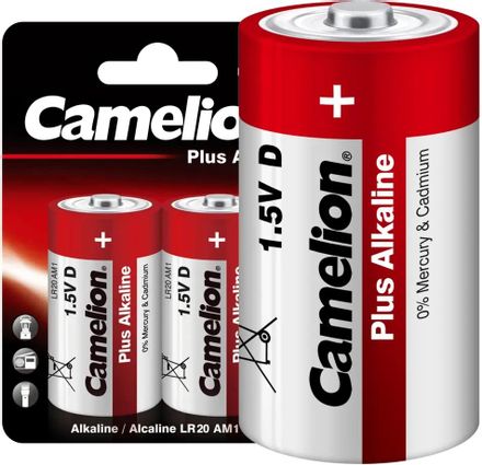 D Батарейка CAMELION Plus Alkaline LR20-BP2,  2 шт. 20000мAч