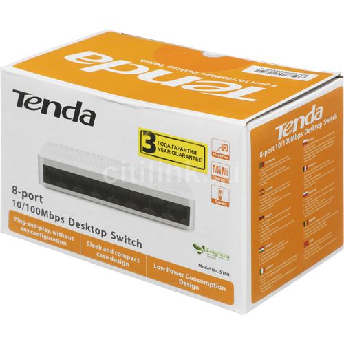 Коммутатор TENDA S108, неуправляемый, 8 RJ-45, 10/100 Мбит/с