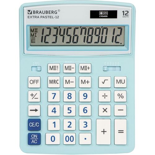 Калькулятор BRAUBERG Extra, Pastel-12-Lb, 12-разрядный, голубой