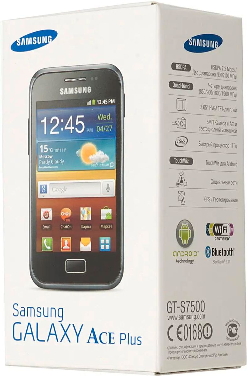 Обзор товара смартфон Samsung Galaxy Ace Plus GT-S7500, синий (678537) в  интернет-магазине СИТИЛИНК