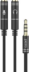Переходник PERO AD-08, Jack 3.5 (m) - 2хJack 3.5 (f), 0.34м, черный
