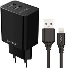 Изображение товара ПЕРСЕНОВСКОЕ сетевое зарядное устройство TC02 с двумя USB-A и Lightning кабелем 10.5Вт