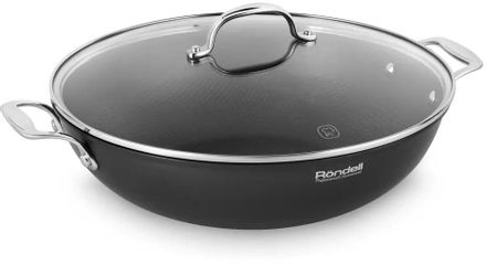 Сковорода ВОК (WOK) Rondell Elements RDA-114, 32см, с крышкой,  антипригарное покрытие, алюминиевая
