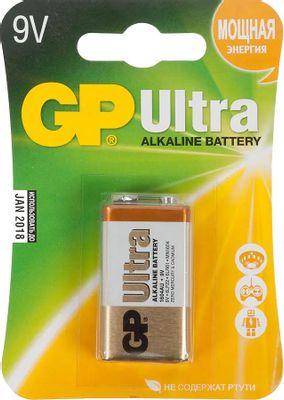9V Батарейка GP Ultra Alkaline 1604AU 6LR61,  1 шт.