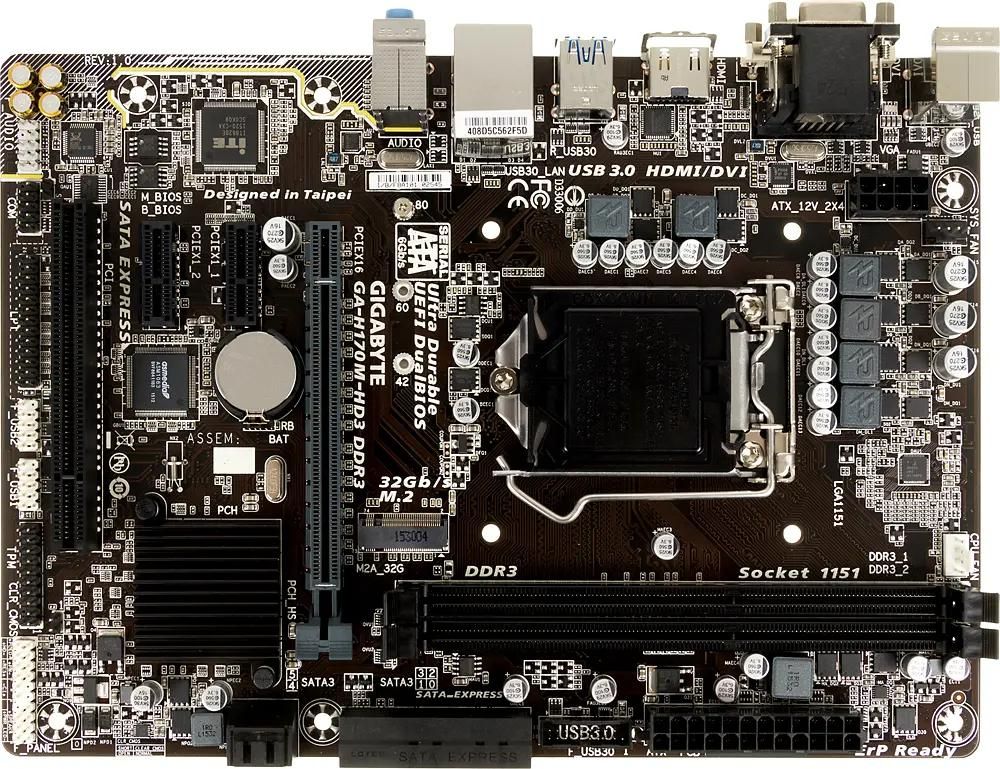 Gigabyte GA H170M HD3 DDR3 LGA 1151 Intel H170 mATX Ret 337316