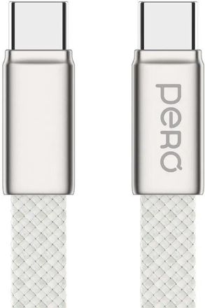 Кабель PERO DC18,  USB Type-C (m) -  USB Type-C (m),  1.5м,  плоский,  3A,  серебристый [prdc-18ccwh]