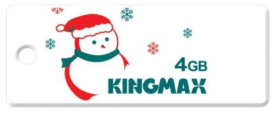 Флешка USB Kingmax Super Stick Mini Snow Man 4ГБ, USB2.0, белый и Рождество