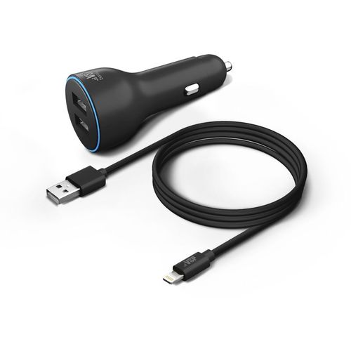 Автомобильное зарядное устройство BORASCO 2xUSB-A, 8-pin Lightning, 2.4A, черный [50180]